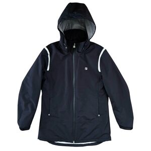 Fila Long Hooded Jacket Mens Size Large Navy Blue Full Zip Insulated Zip Pockets